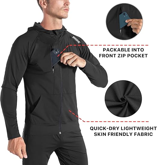 BROKIG Mens Zip Hoodies, Lightweight Sweatshirts Gym Running Jumper Jackets with Pockets