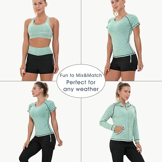 JULY'S SONG Women Workout Clothes Upgraded 5 Piece Yoga Suit Sportsuits Running Jogging Gym