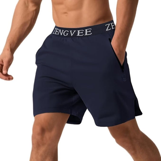 Mens Gym Running Shorts Athletic Men with Zip Pockets
