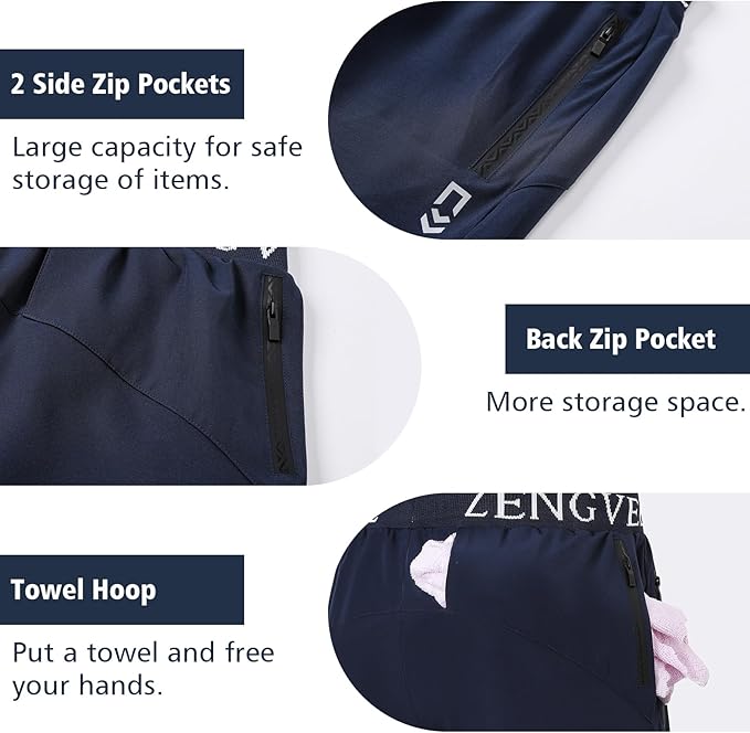 Mens Gym Running Shorts Athletic Men with Zip Pockets