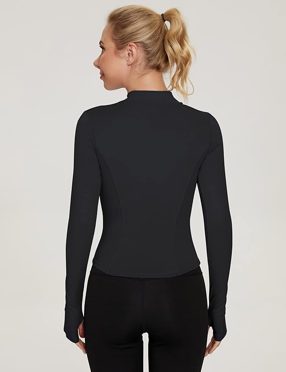 IECCP Womens Gym Tops Long Sleeve Sports T-Shirt Fitness Workout Yoga Crop Tops Ladies Running Tee Shirts Half Zip