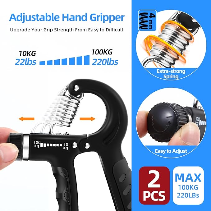 2PCS Grip Strength Trainer with 22-220Lbs (10-100kg)