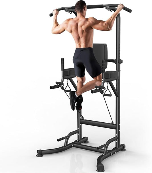 Dskeuzeew Power Tower Dip Station Pull Up Bar, Adjustable Height Multi-Function Power Tower