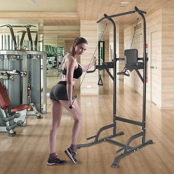 Dskeuzeew Power Tower Dip Station Pull Up Bar, Adjustable Height Multi-Function Power Tower