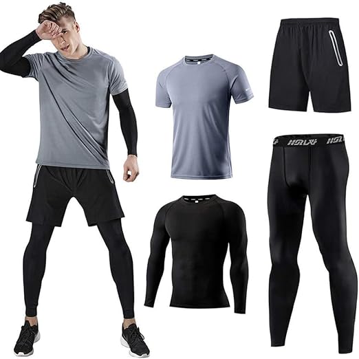 Holure Men's Sports Running Set (Pack of 4 or 5) Athletic Shirt+Short