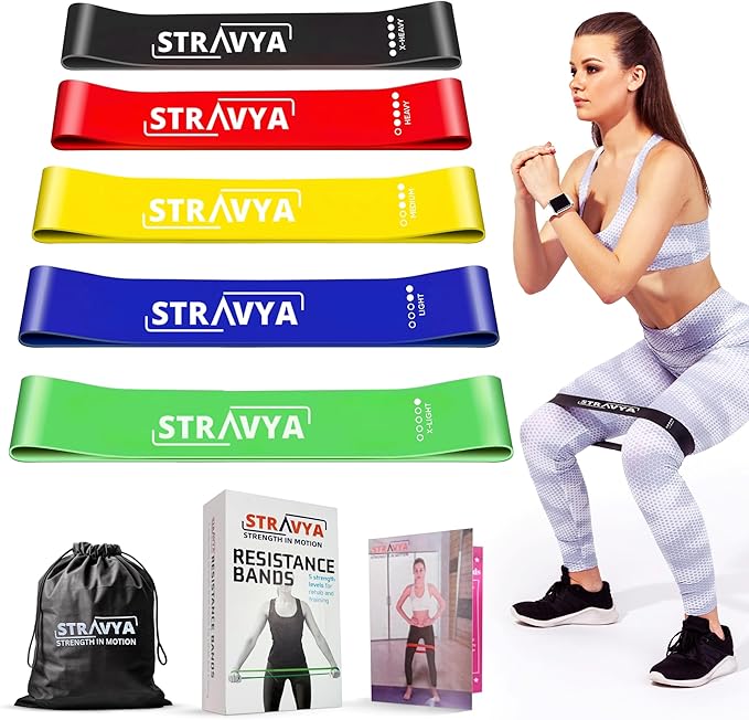 STRAVYA Resistance Bands Set of 5 – Elastic Exercise Bands for Home Gym