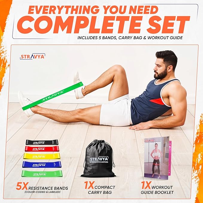 STRAVYA Resistance Bands Set of 5 – Elastic Exercise Bands for Home Gym