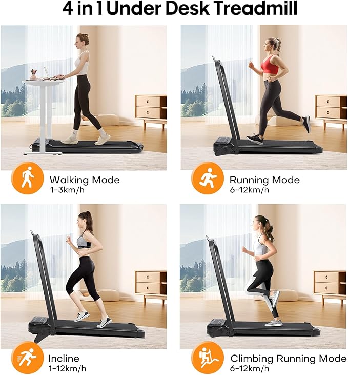 Panana Walking Pad with Incline, Treadmills for Home Foldable, Folding Treadmill Under Desk Running Machine with LED Display, Remote Control